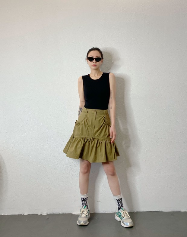 Khaki Ruffle Skirt #250331